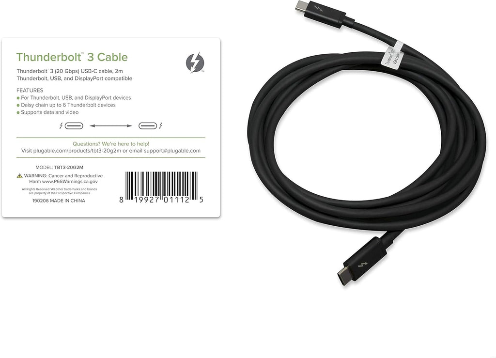 Thunderbolt 3 Cable 20Gbps 100W 6.6ft / 2m USB C Pack of 2 I693386