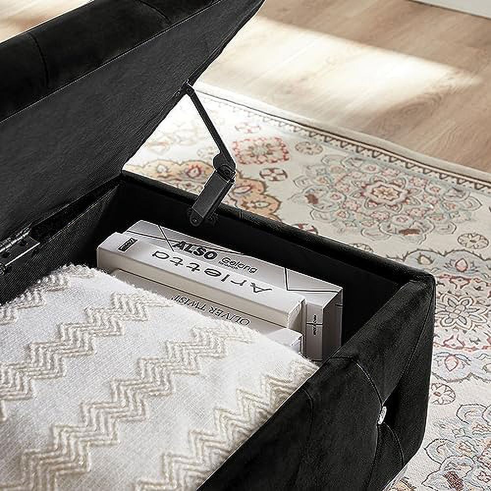 Velvet Ottoman Bench with Flip Top Storage Seat Q605718