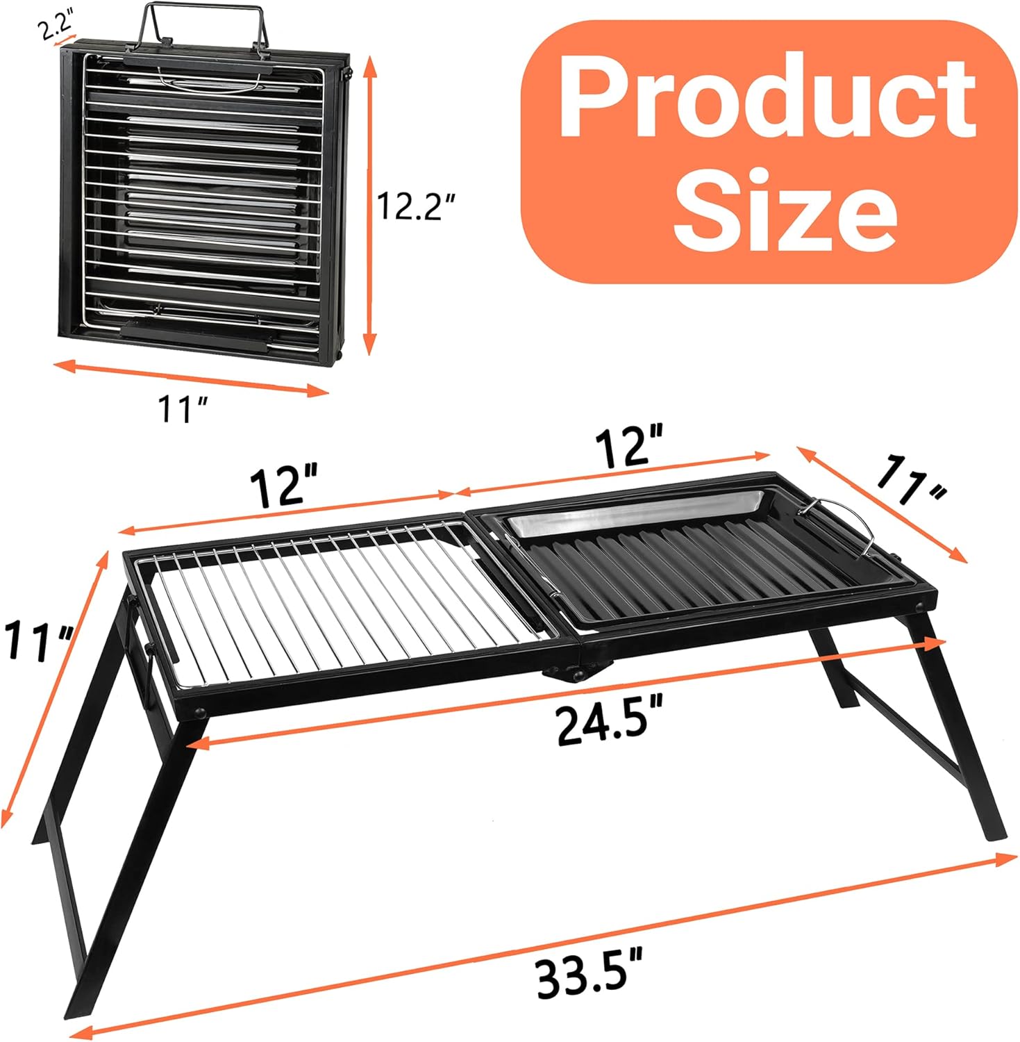 Stainless Steel Folding Campfire Grill Grate and Griddle with Collapsible Legs S76902