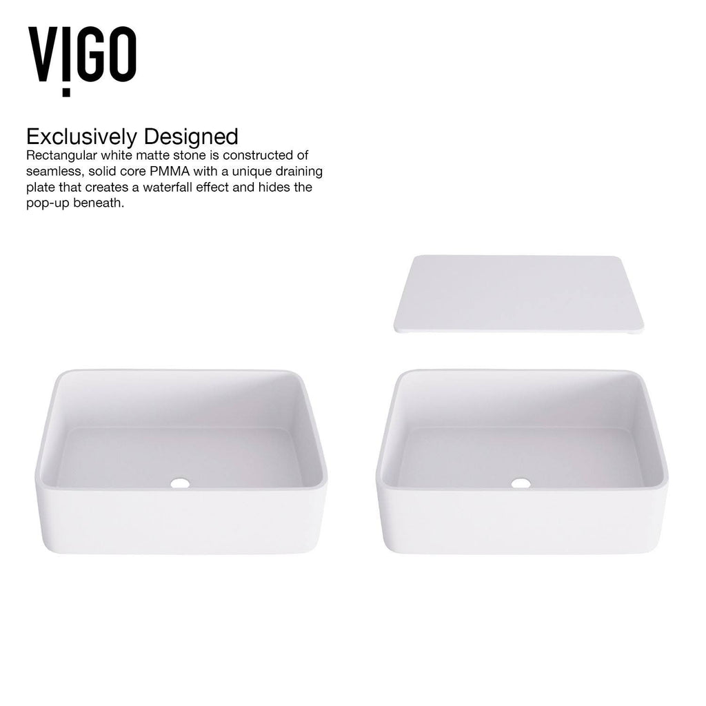 White Rectangular Vessel Bathroom Sink with Chrome Faucet and Pop-Up Drain G19056