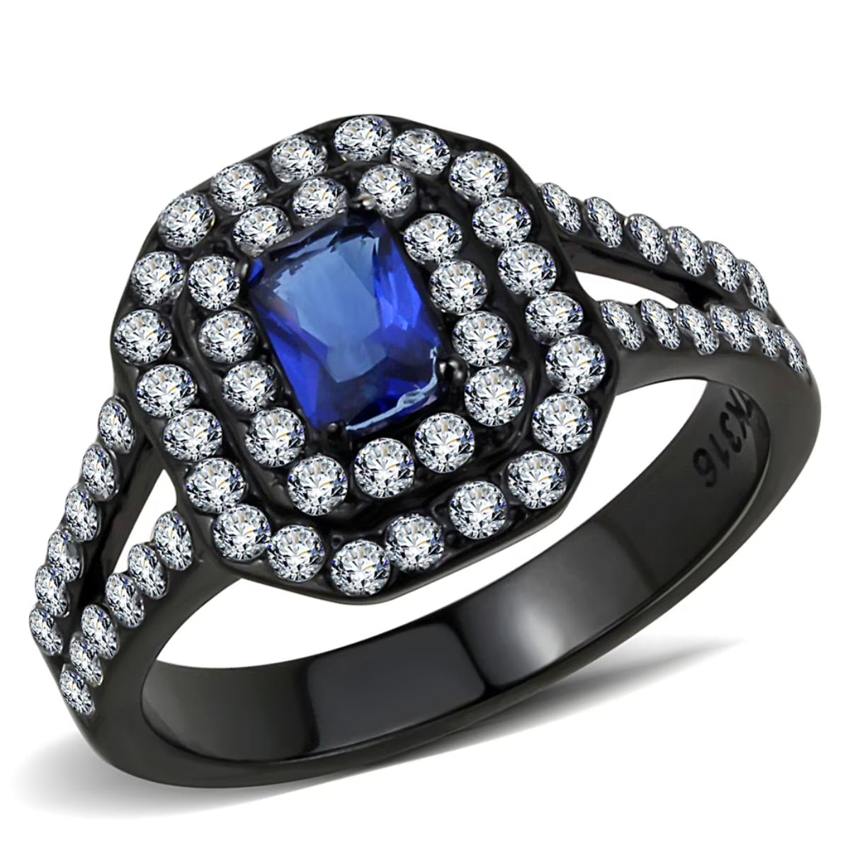 Stainless Steel Engagement Ring with Synthetic Glass Stone H531790