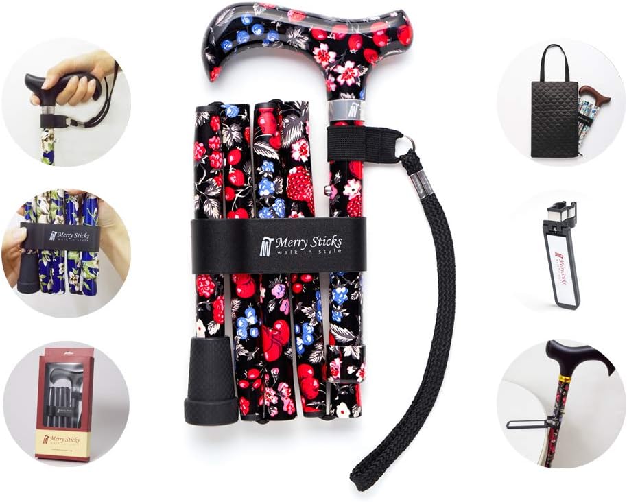 Folding Adjustable Walking Cane with Cane Bag and Reflective Cane Holder I3217
