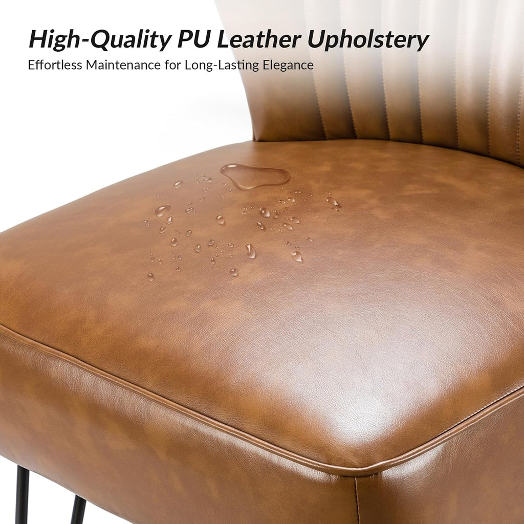 Faux Leather Accent Chairs Set Of 2 With Metal Base U136