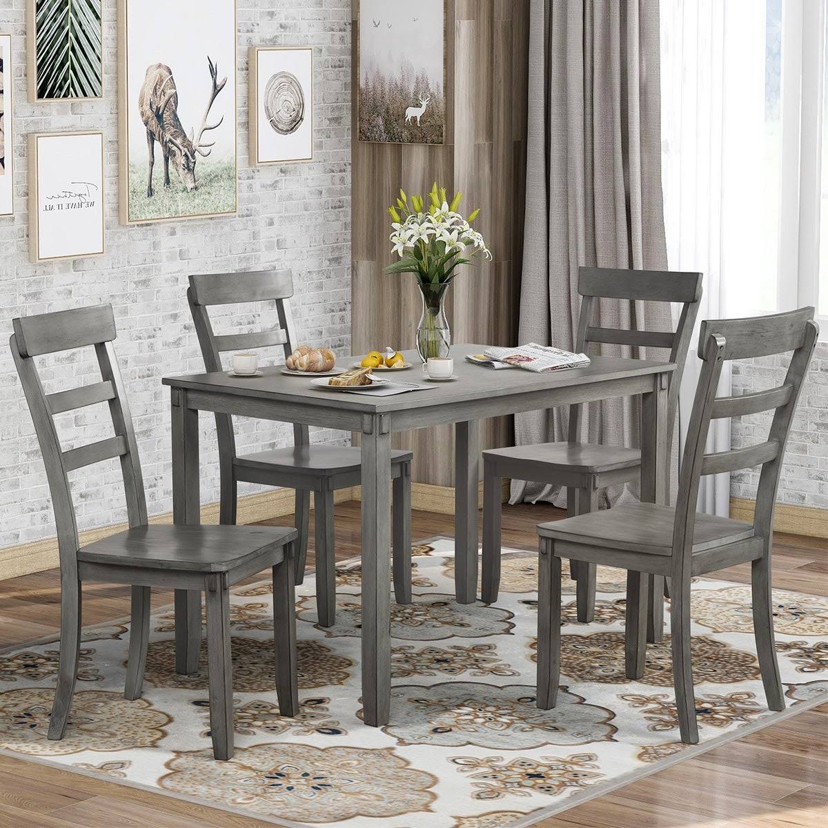 5-Piece Wood Dining Set - Grey D841