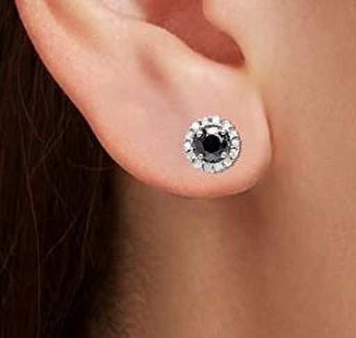 Black and White Diamond Solitaire Halo Stud Earrings Q899040
