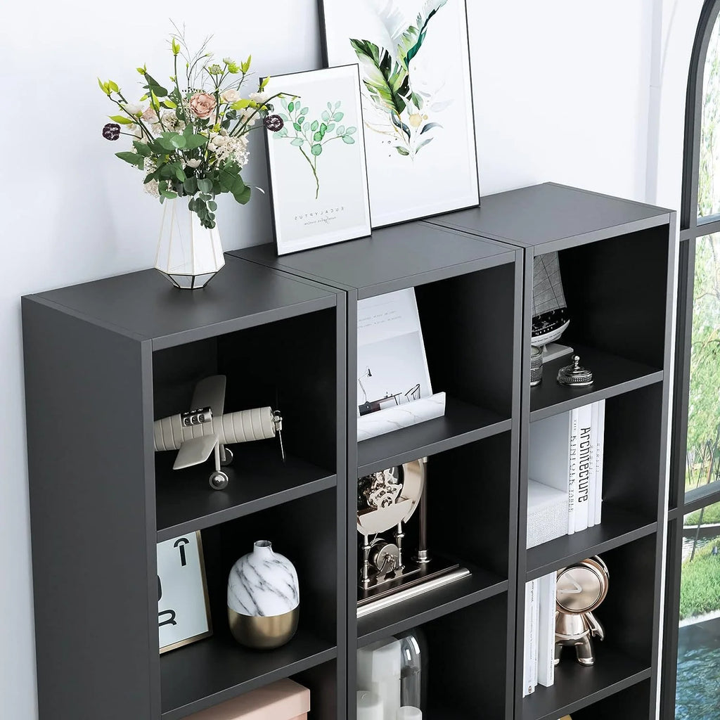 8-Tier Tall Narrow Media Storage Cabinet with Adjustable Shelves, Black O944
