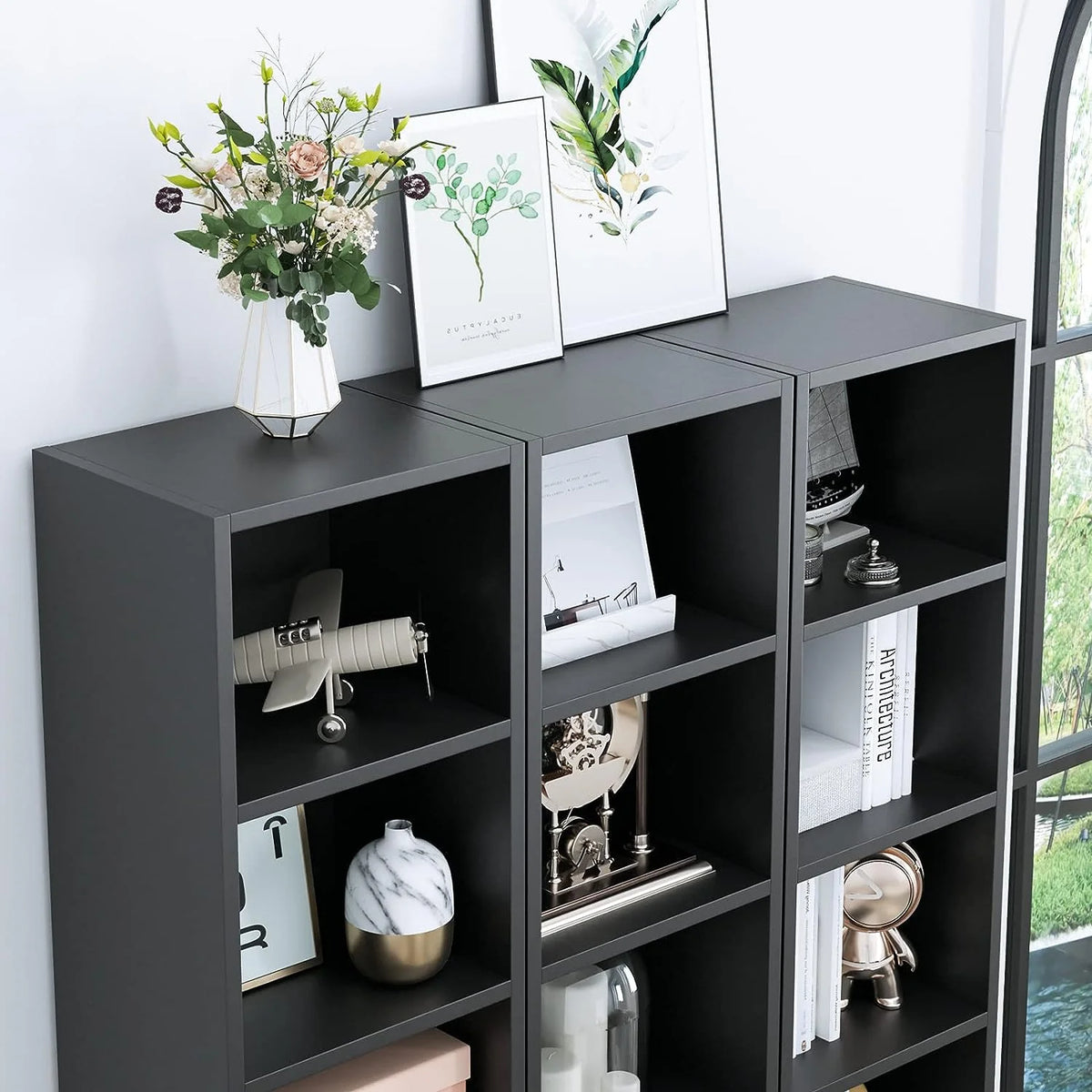 8-Tier Tall Narrow Media Storage Cabinet with Adjustable Shelves, Black O944