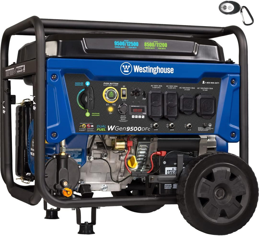 Dual Fuel Portable Generator 9500 Rated Watts 12500 Peak Watts Electric Start E836
