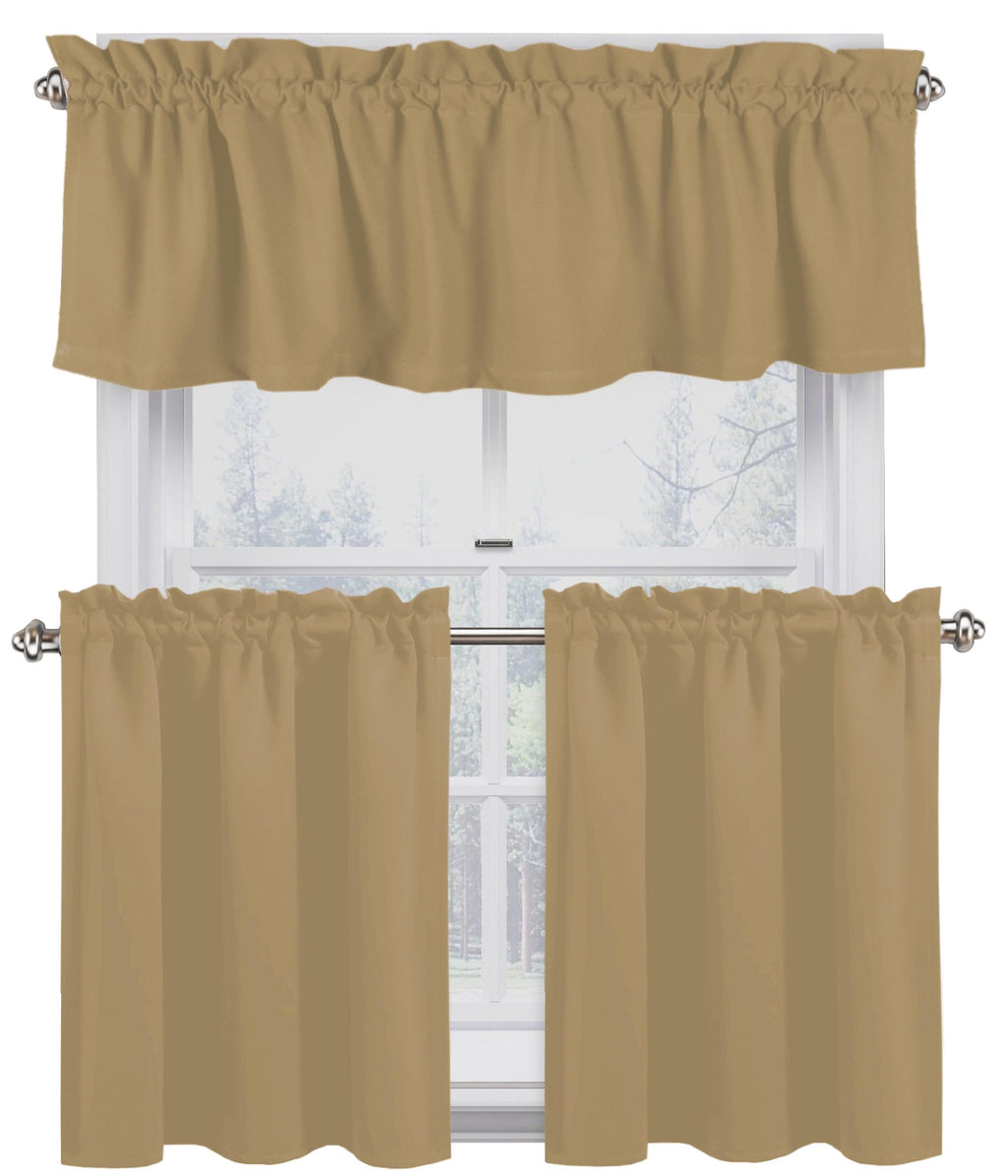 Beige 100% Cotton Kitchen Window Curtain Tiers Valance Set 3 Piece N528