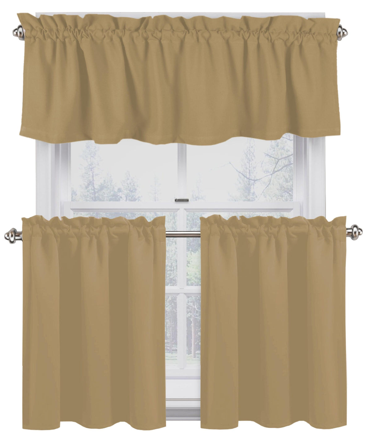 Beige 100% Cotton Kitchen Window Curtain Tiers Valance Set 3 Piece N528