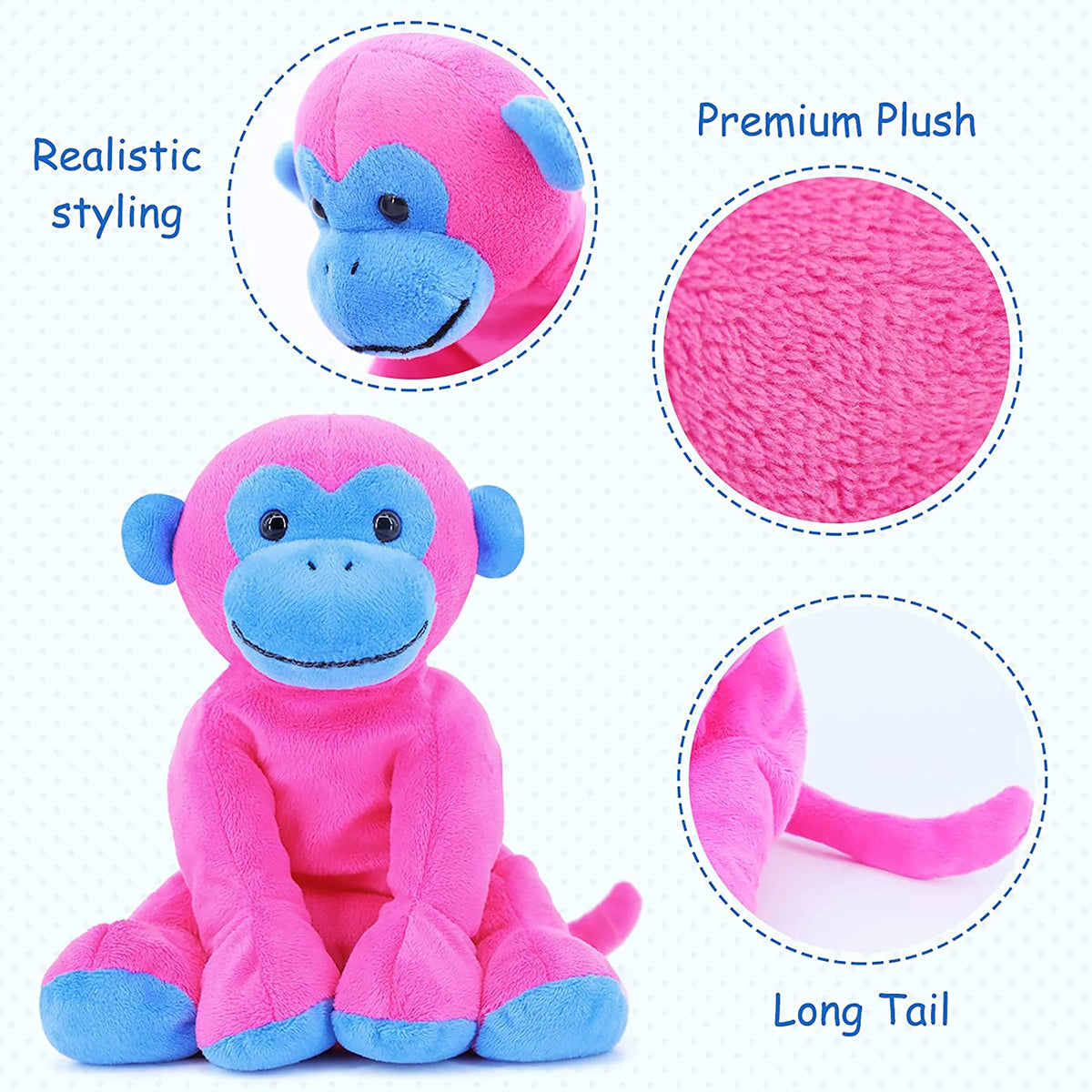 Pink and Blue Ape Monkey Stuffed Animal Plush Toy, 7.9 inches I34014