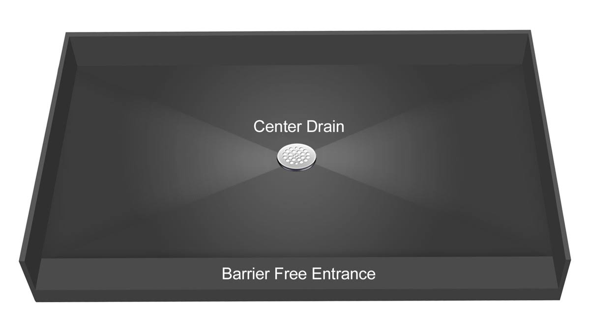 Polished Chrome Rectangular Barrier Free Shower Base with Center Drain T14226