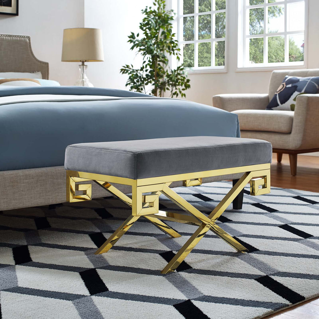Gold Gray Velvet Accent Chair Bench L6829