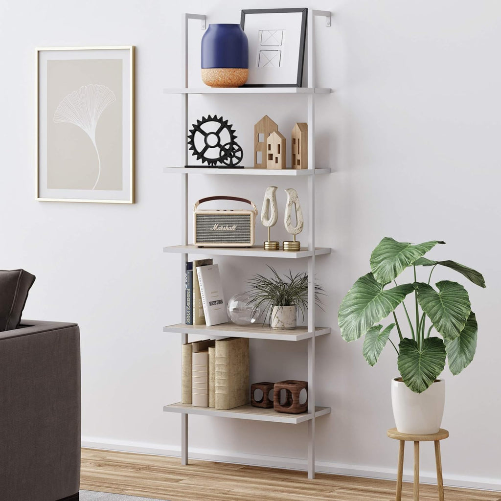 White 5-Shelf Bookcase with Metal Frame M232330