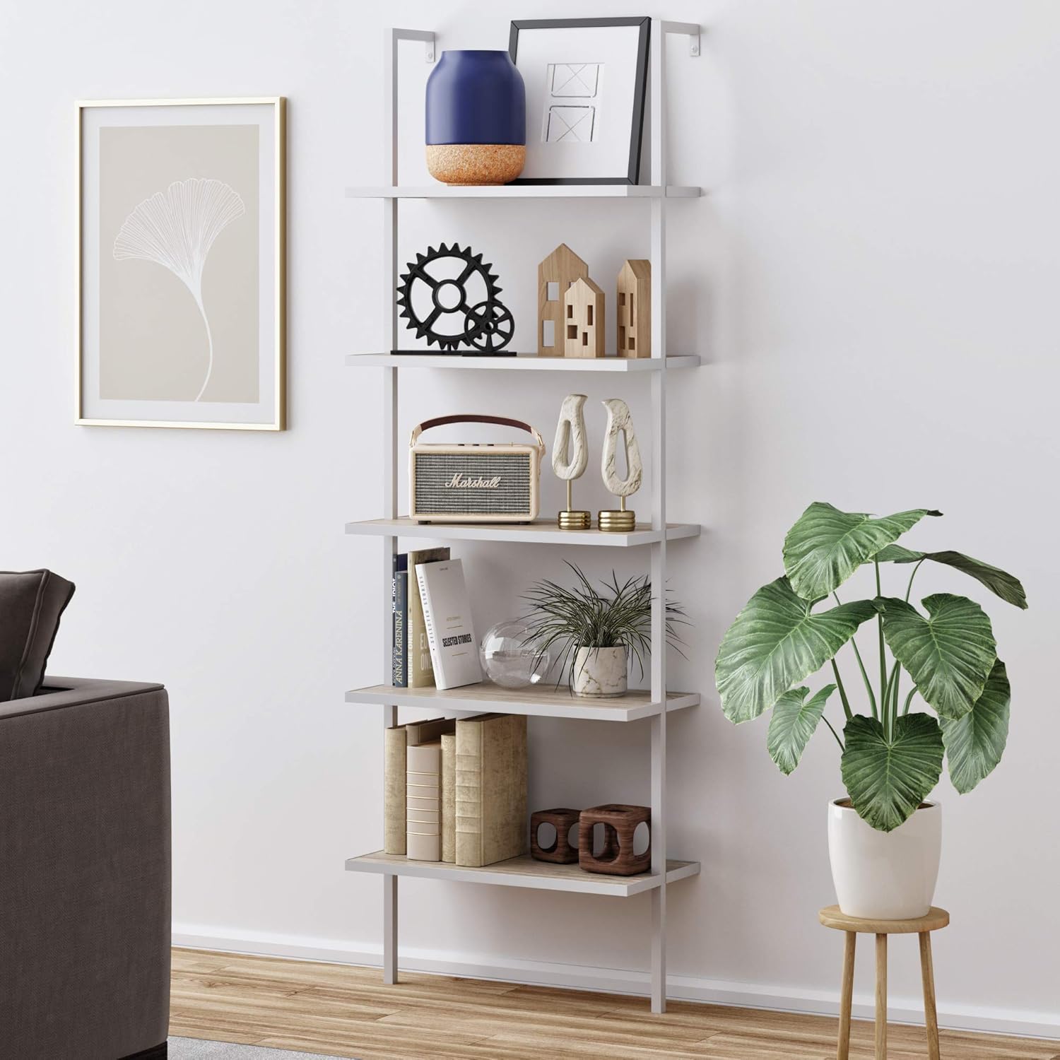 White 5-Shelf Bookcase with Metal Frame M232330