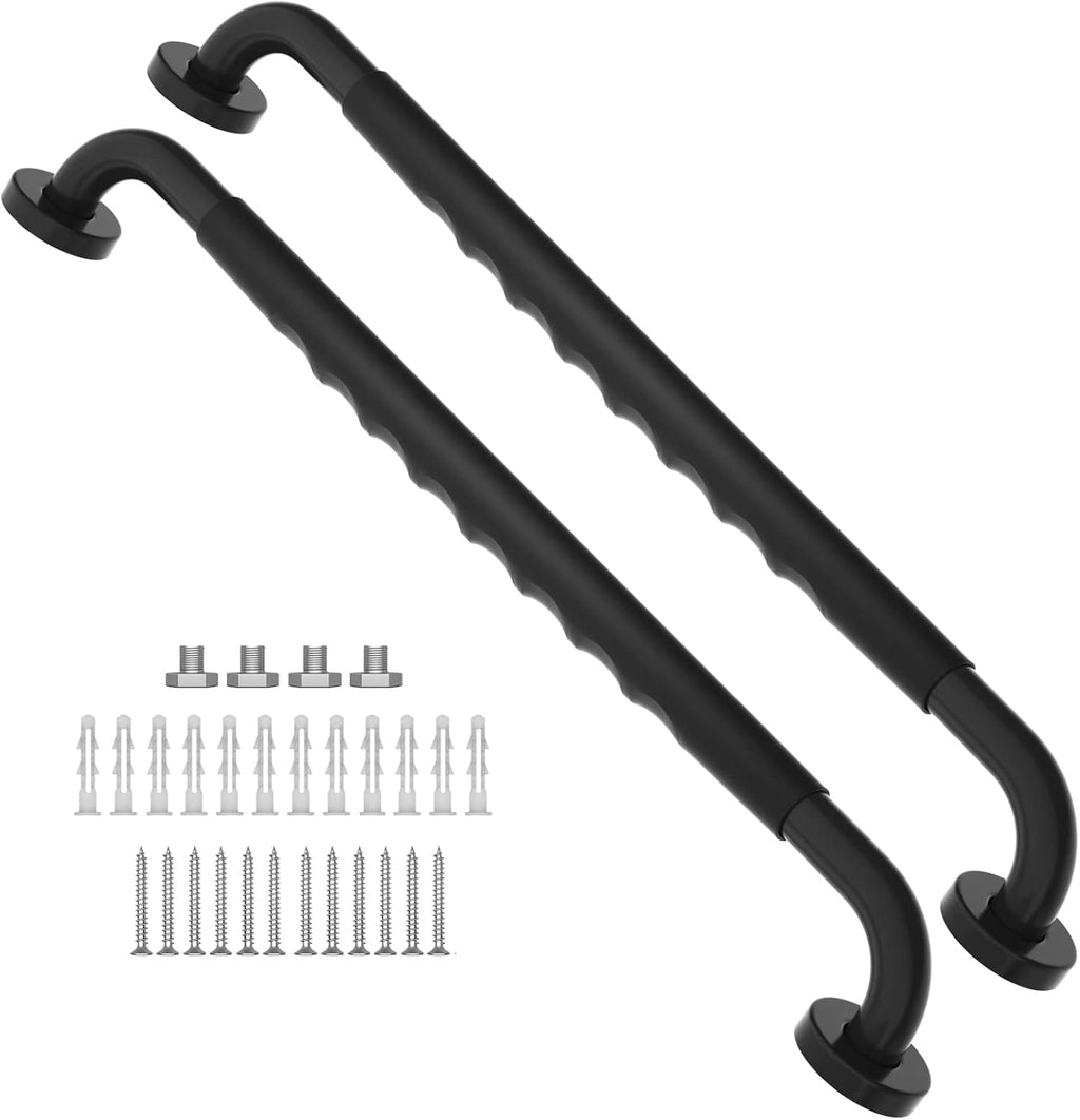 2 Pack 24 Inch Black Stainless Steel Bath Grab Bar with Anti Slip Rubber Grip A250