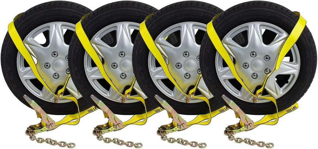 8 Pack Car Tie Down Ratchet Strap with Chain Anchor Wheel Straps E880071