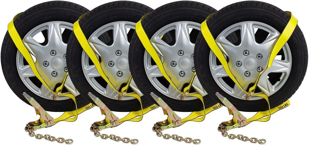 8 Pack Car Tie Down Ratchet Strap with Chain Anchor Wheel Straps E880071