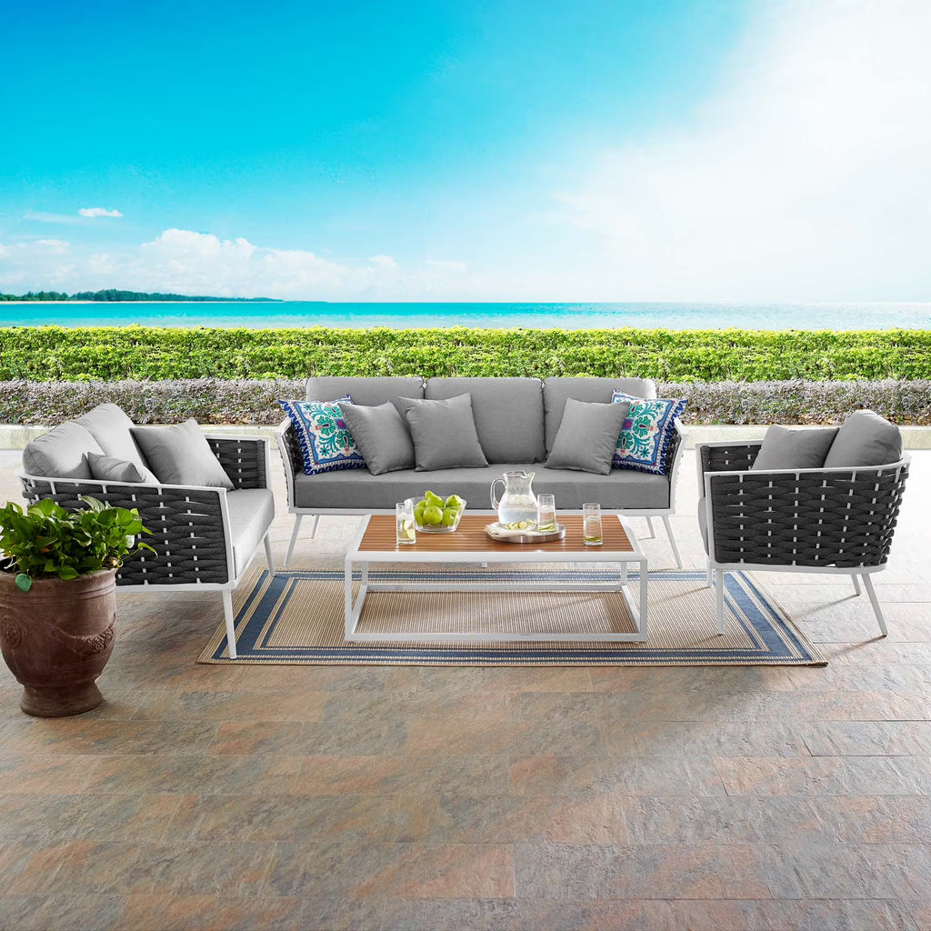 White Gray 4 Piece Outdoor Aluminum Sectional Sofa Set I90917