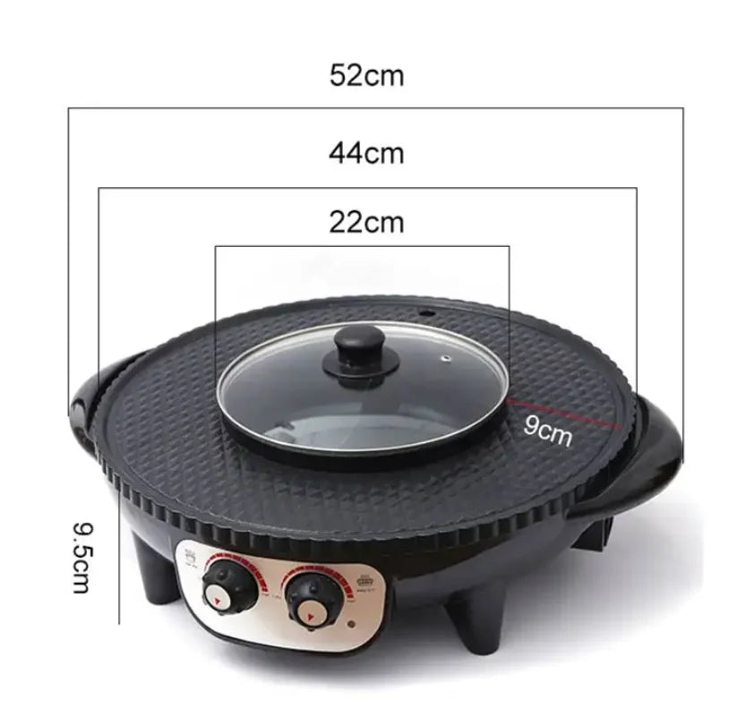 2 in 1 Electric Hot Pot and Smokeless BBQ Grill, 2000W, Black T857