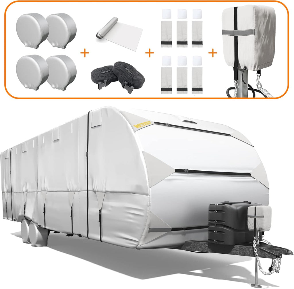 RV Trailer Cover 300D Waterproof Windproof Anti-UV for 24'-27' RV with Jack Cover U478225