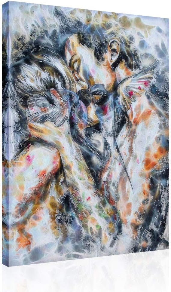 Black and White Canvas Romantic Kiss Portrait Artwork Unframed B94764
