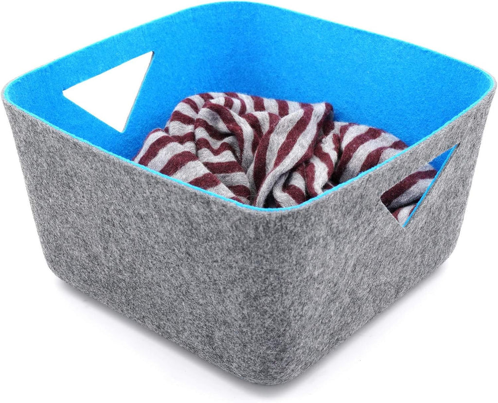 Turquoise Large Felt Storage Basket with Handles L3660