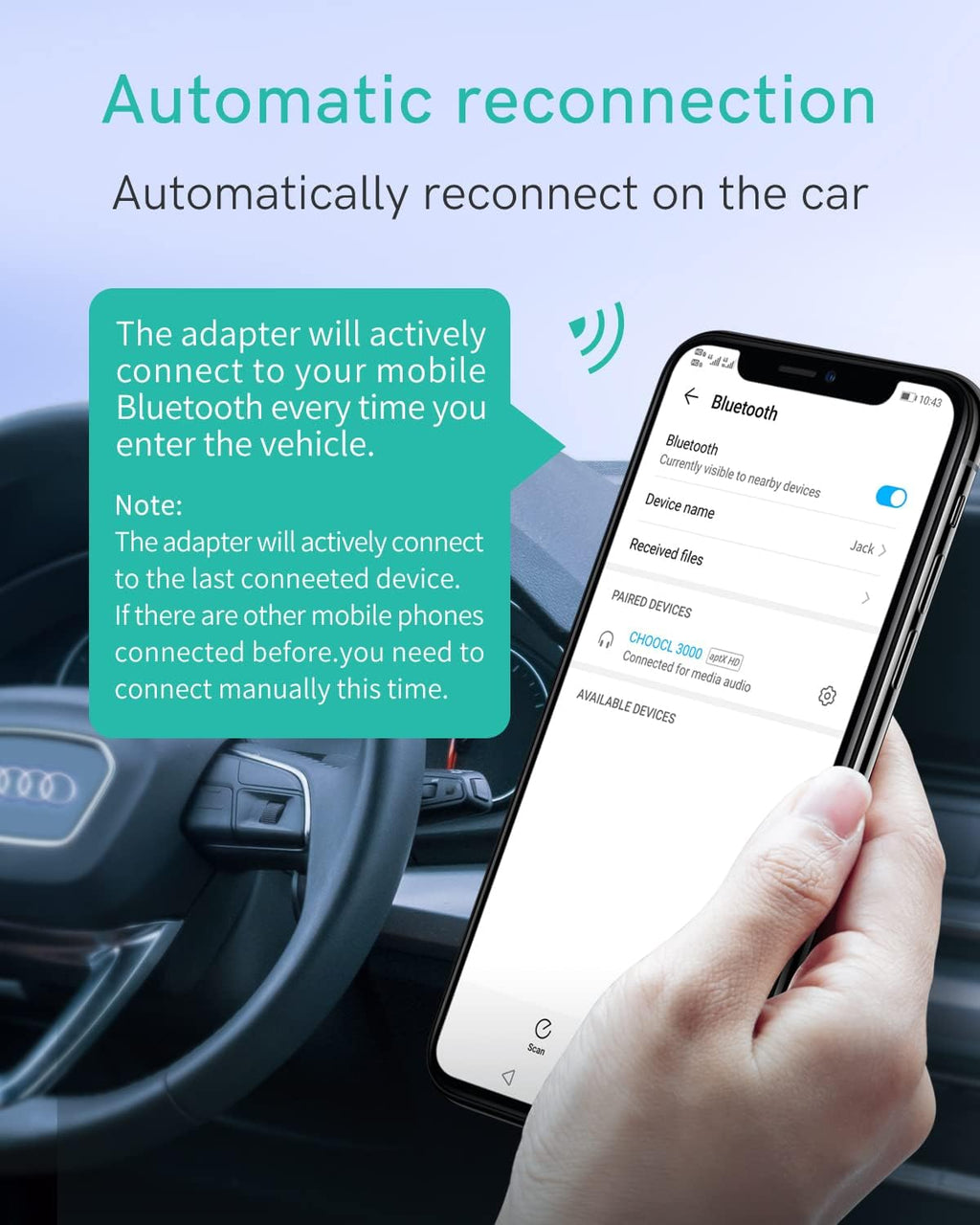 Bluetooth 5.0 aptX-HD Car Adapter Pack of 2 B32413