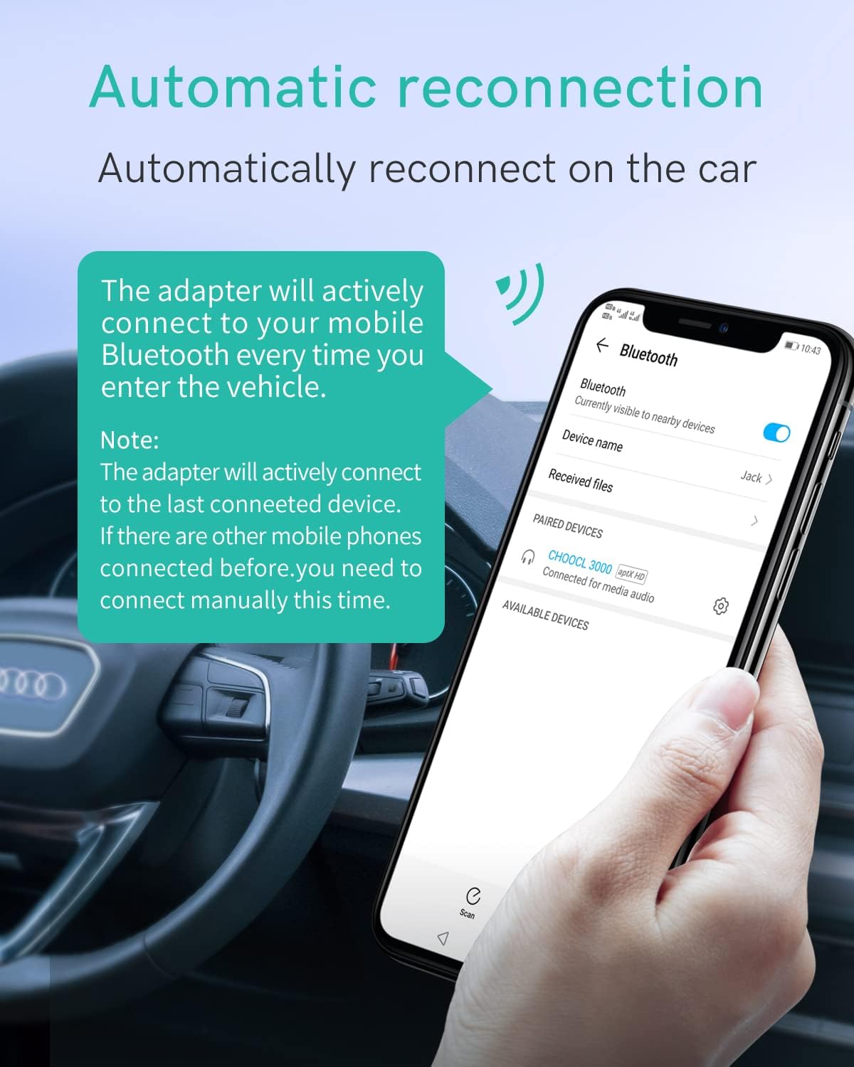 Bluetooth 5.0 aptX-HD Car Adapter Pack of 2 B32413
