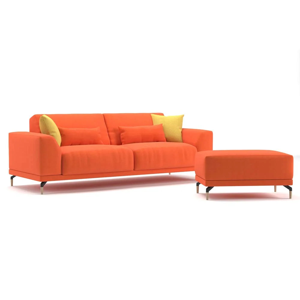 Modern Sofa with 4 Pillow Set and Pouf Ottoman V2986