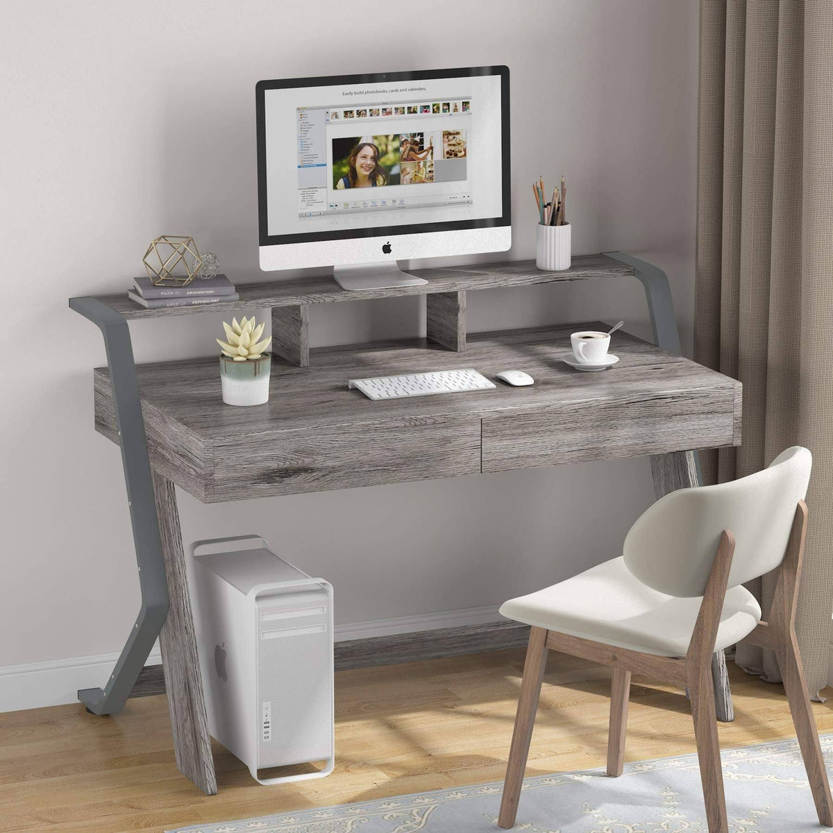 47'' Computer Desk with 2 Storage Drawers and Monitor Stand A7429