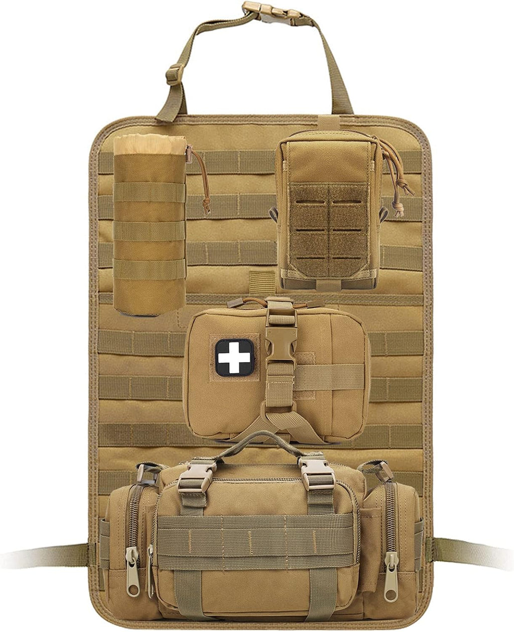 Khaki Pack of 2 Tactical Car Seat Organizer with Pouches W599724