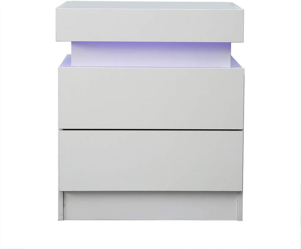 White 2 Drawer LED End Table J394