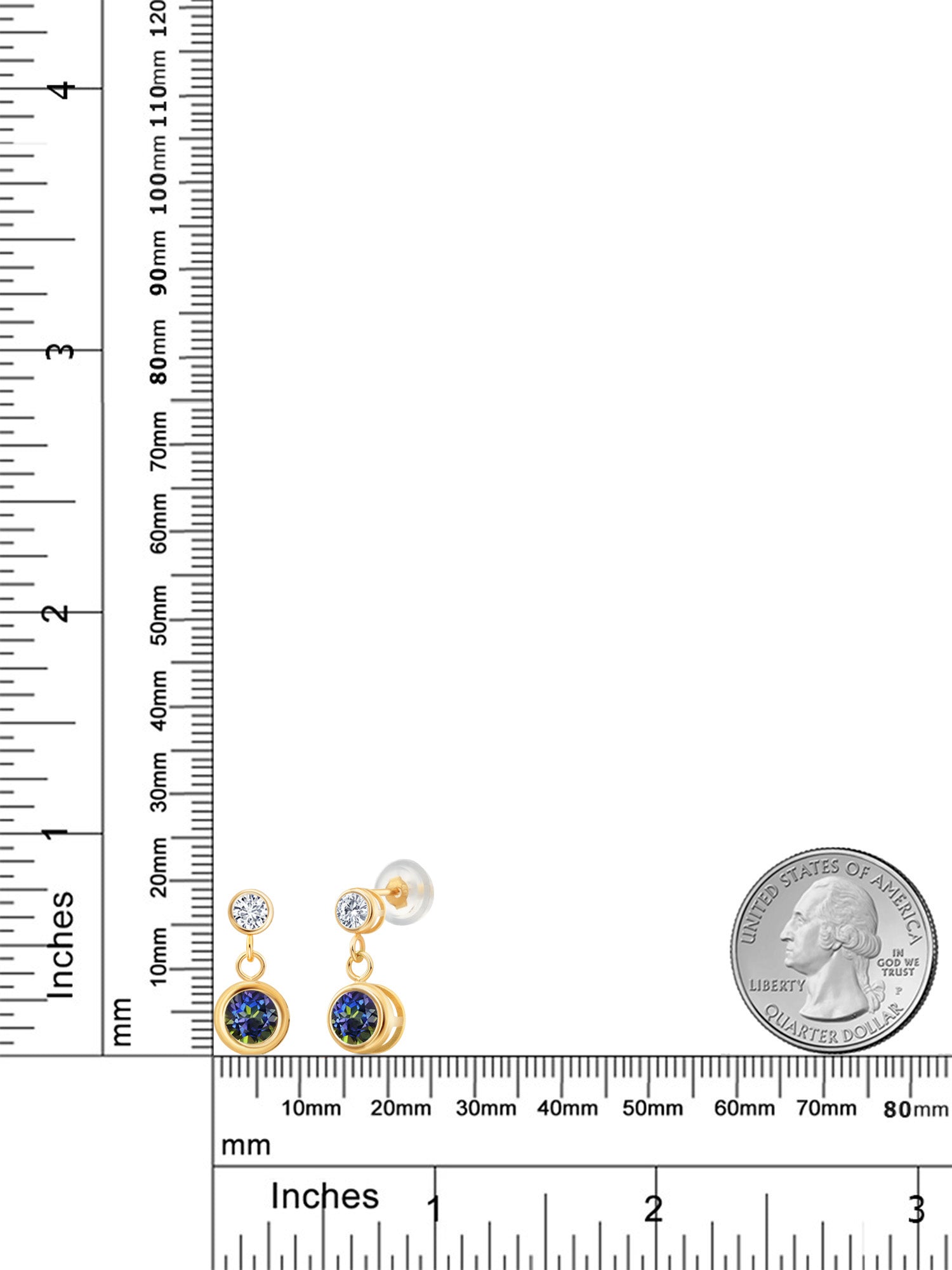 14K Yellow Gold Blue Mystic Topaz and White Diamond Two Stone Bezel Dangle Earrings S608