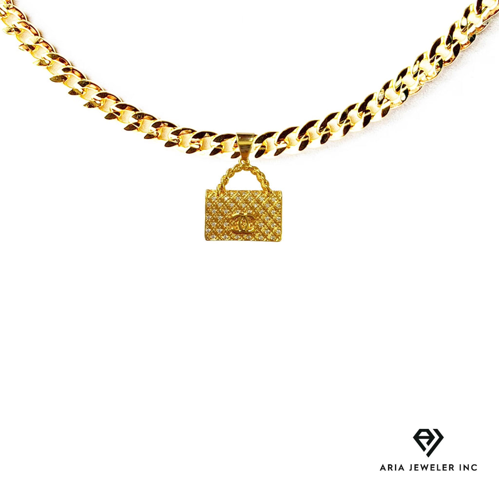 14k Bonded Gold Necklace with Designer Bag Pendant D21327