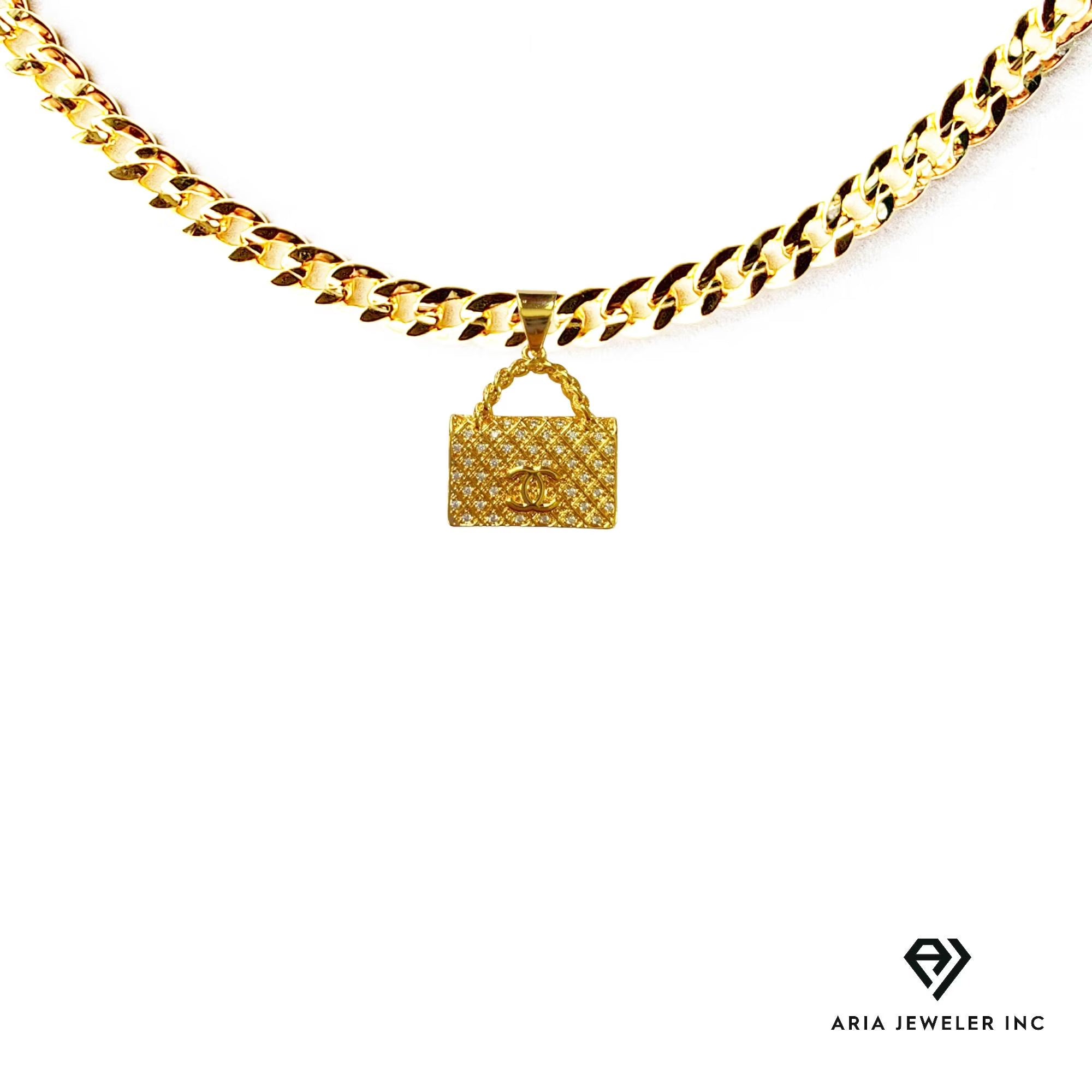 14k Bonded Gold Necklace with Designer Bag Pendant D21327