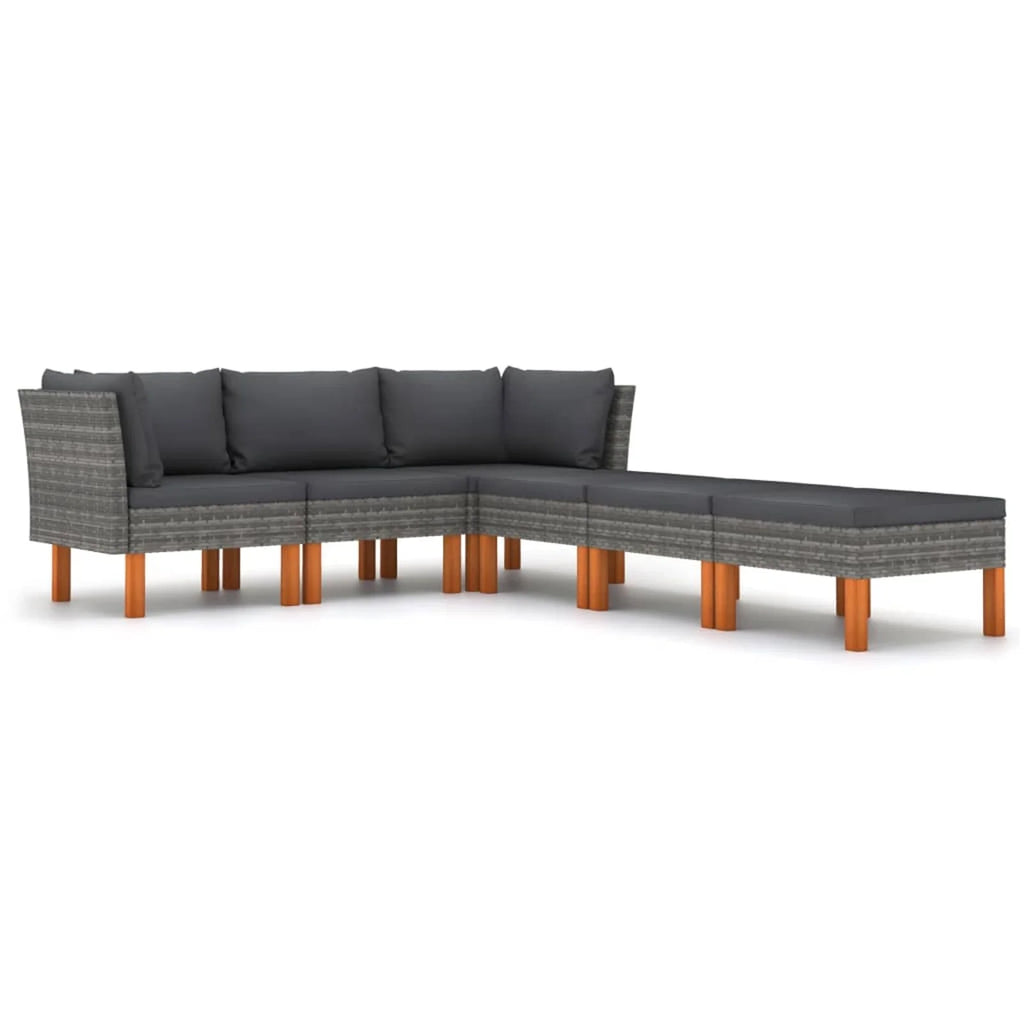 6 Piece Gray Poly Rattan Sectional Outdoor Furniture Set U124918