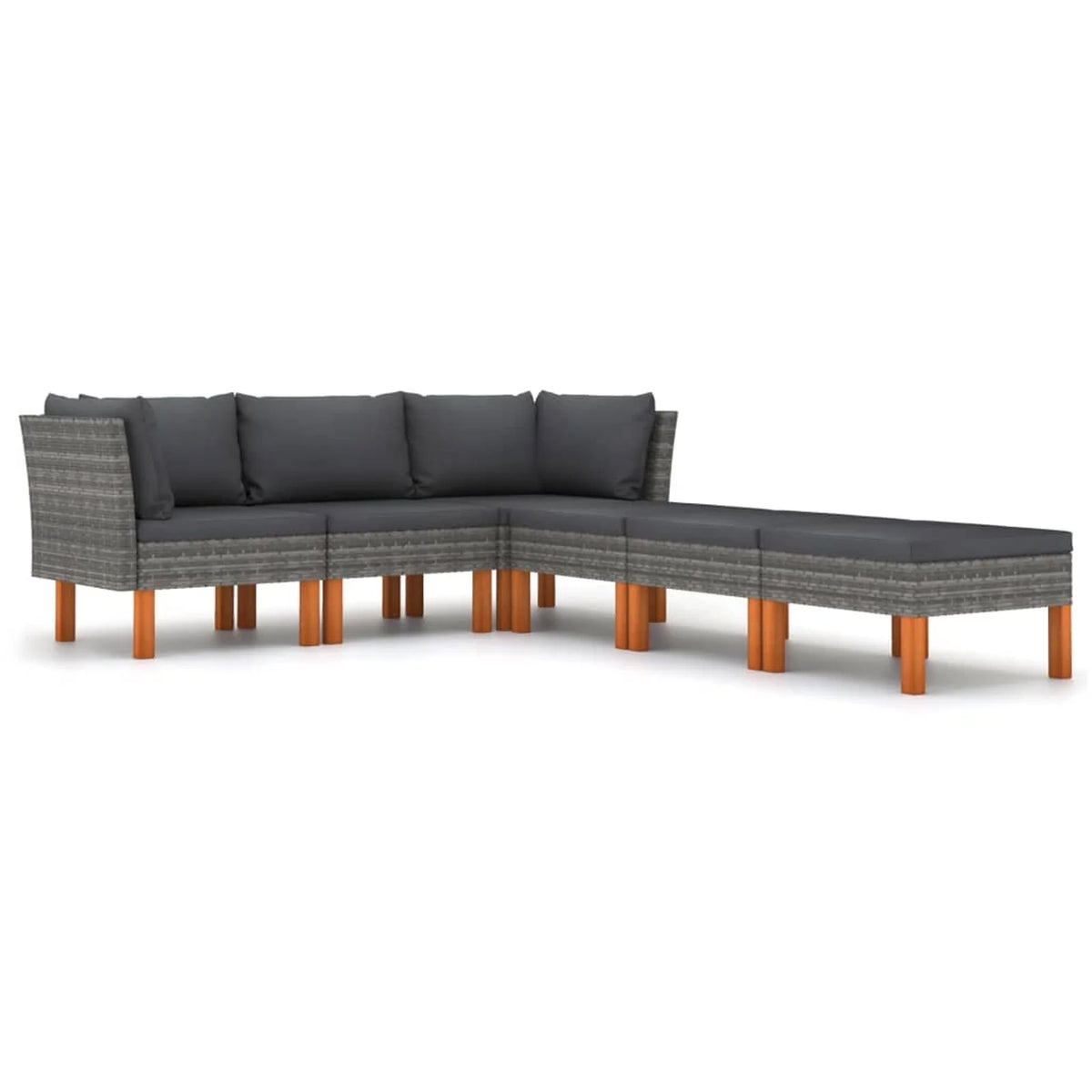6 Piece Gray Poly Rattan Sectional Outdoor Furniture Set U124918