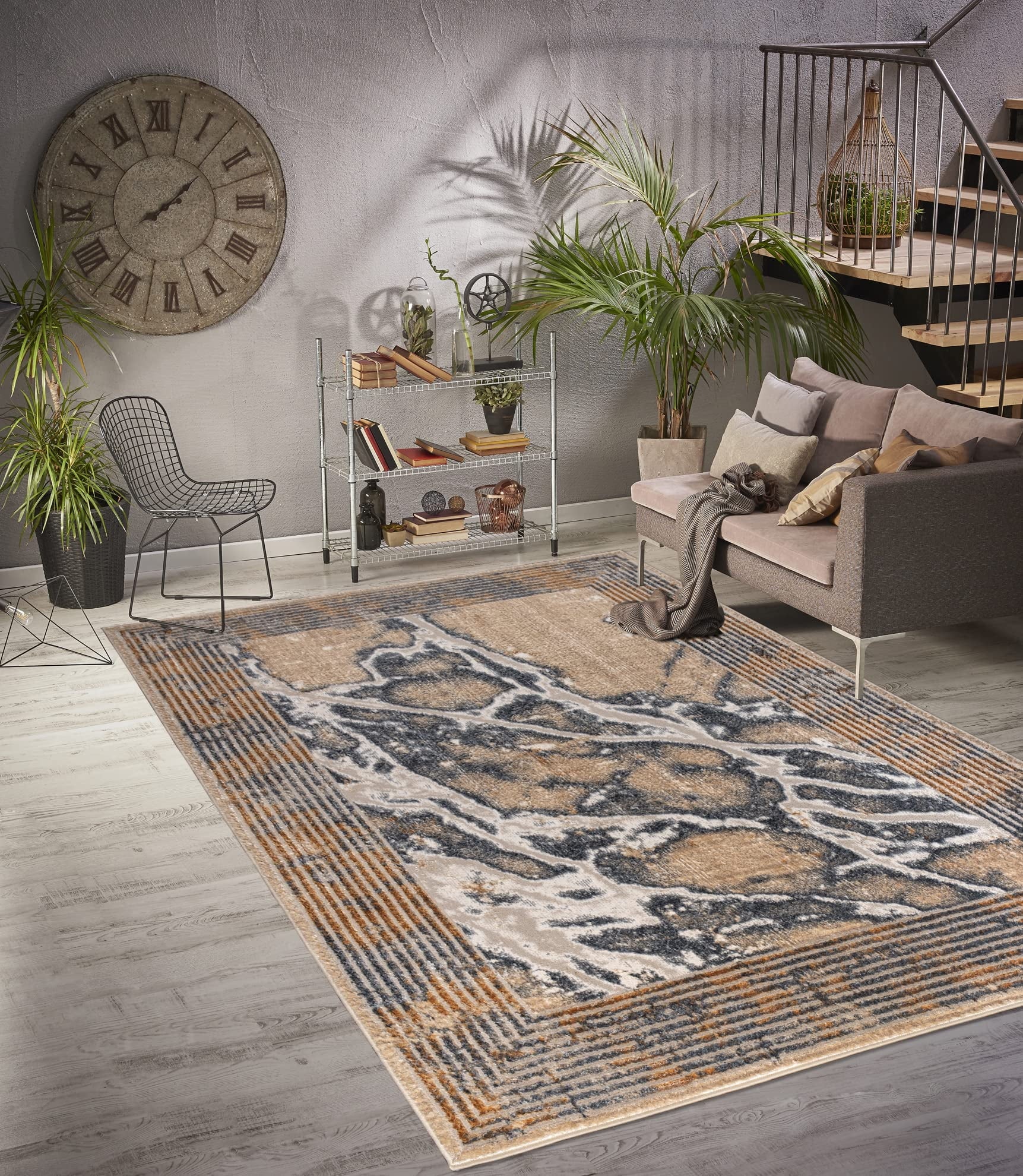 Silver Beige Grey Marble Pattern Area Rug 5x8 H441026