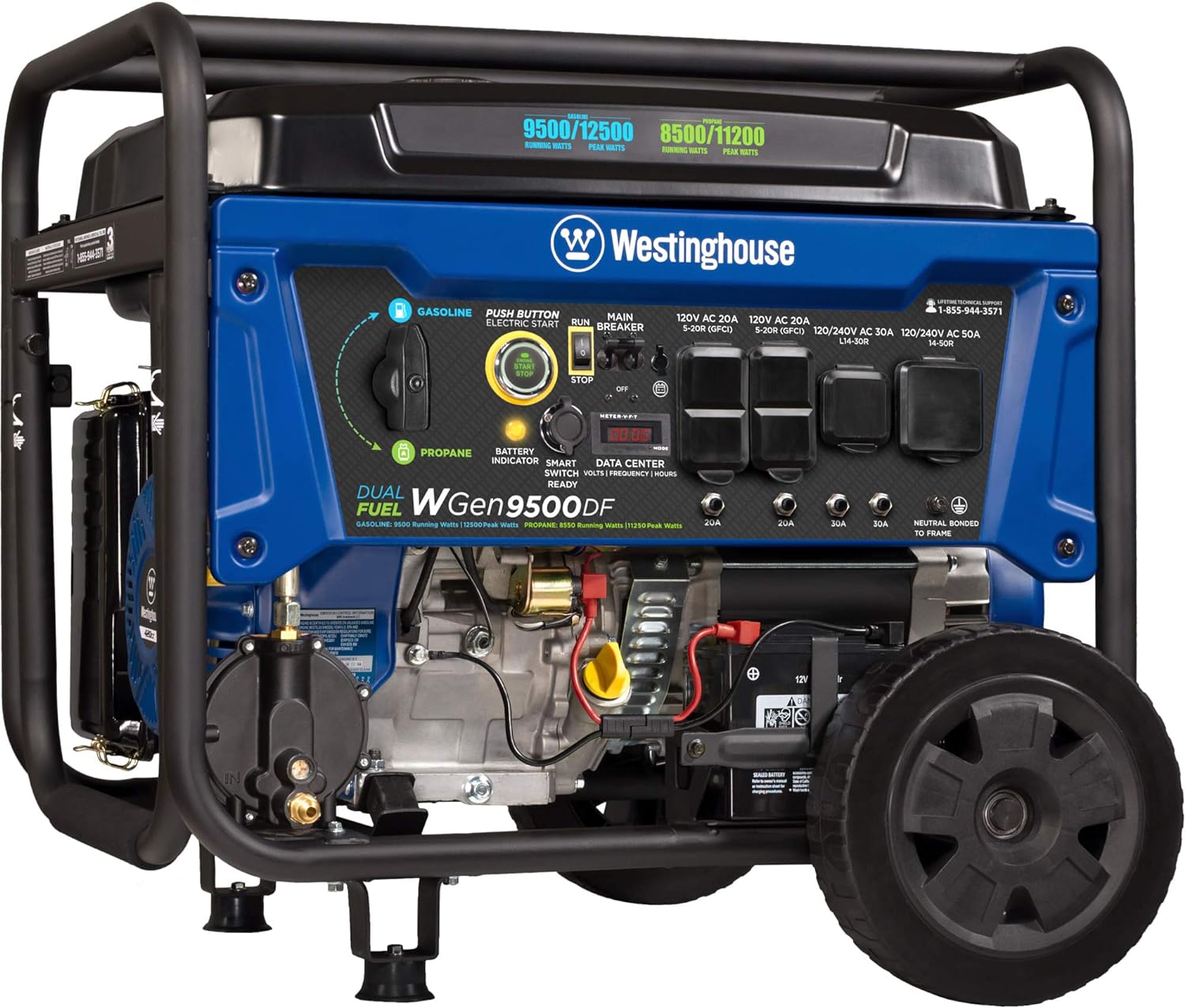 Dual Fuel Portable Generator 9500 Rated Watts 12500 Peak Watts Electric Start E836