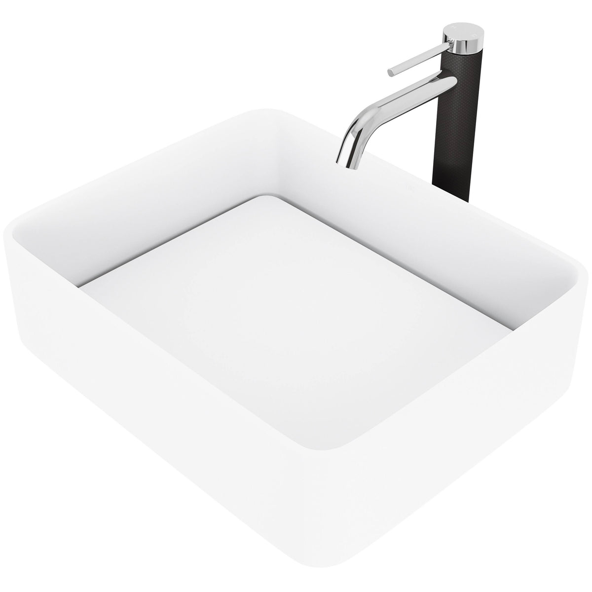 White Rectangular Vessel Bathroom Sink with Chrome Faucet and Pop-Up Drain G19056