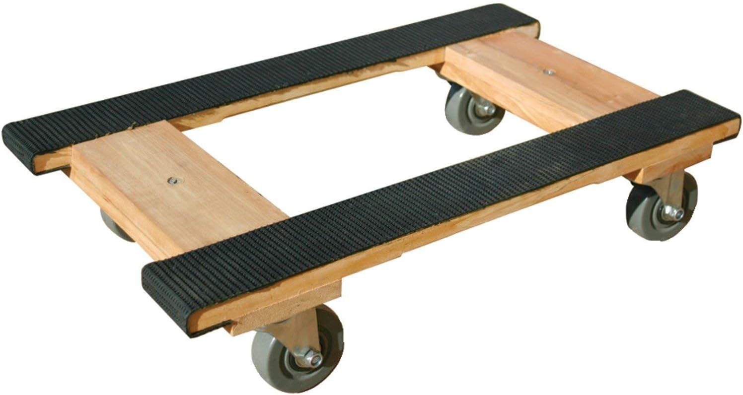 Heavy Duty American Oak Furniture Dolly 4 Wheels with Full Length Rubber Tread Dual Rail 18 X 30 with 4 Inch CASTERS T1052
