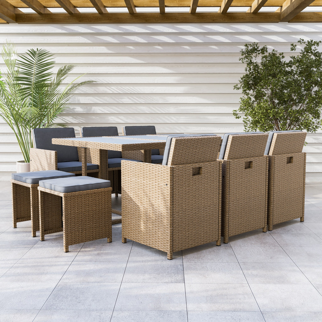 Compact Wicker & Glass 11-Piece Outdoor Dining Set K265357