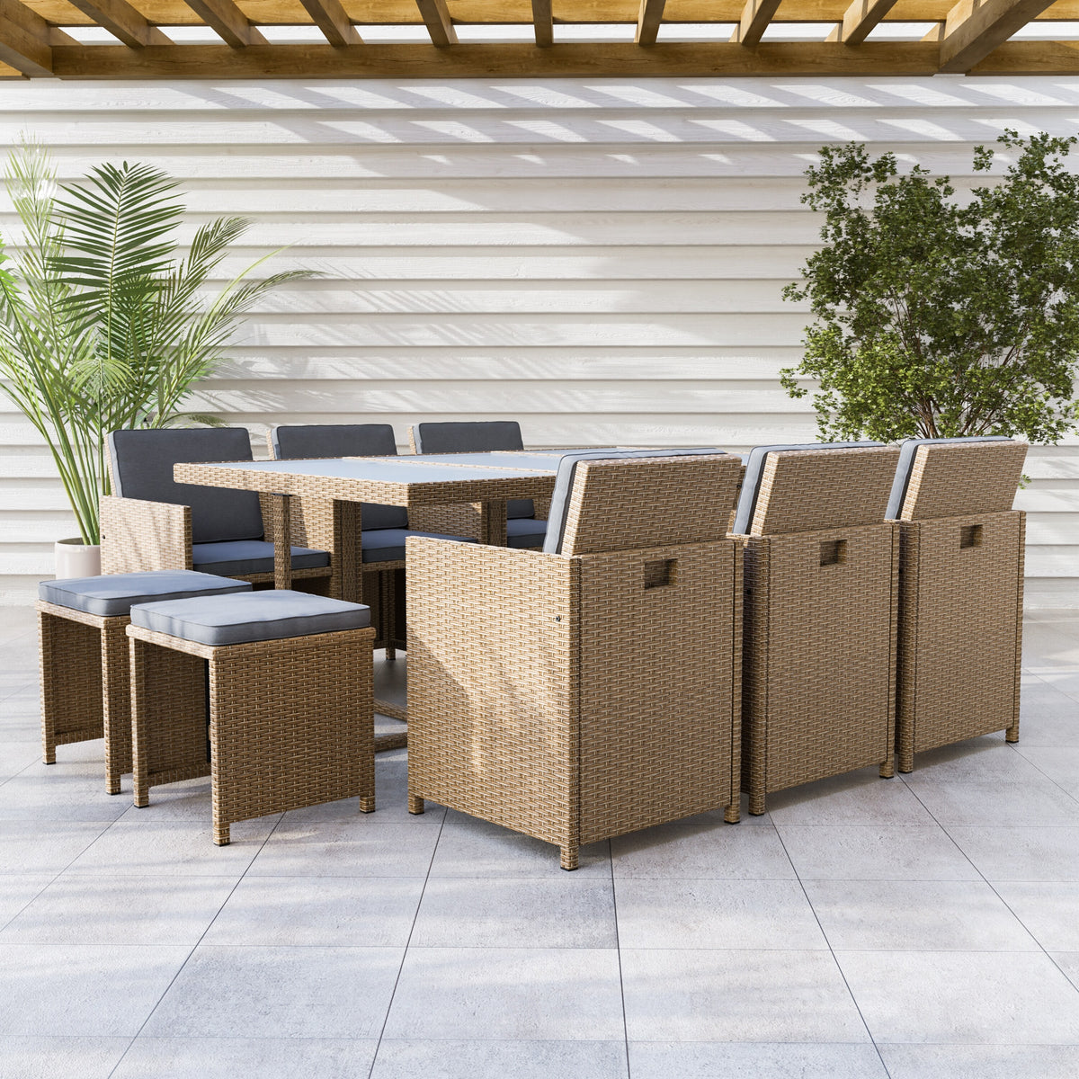 Compact Wicker & Glass 11-Piece Outdoor Dining Set K265357