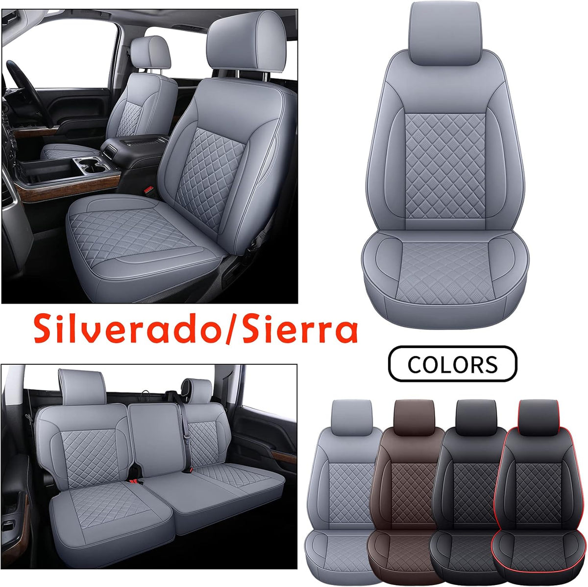 Gray Faux Leather Seat Covers Full Set C428