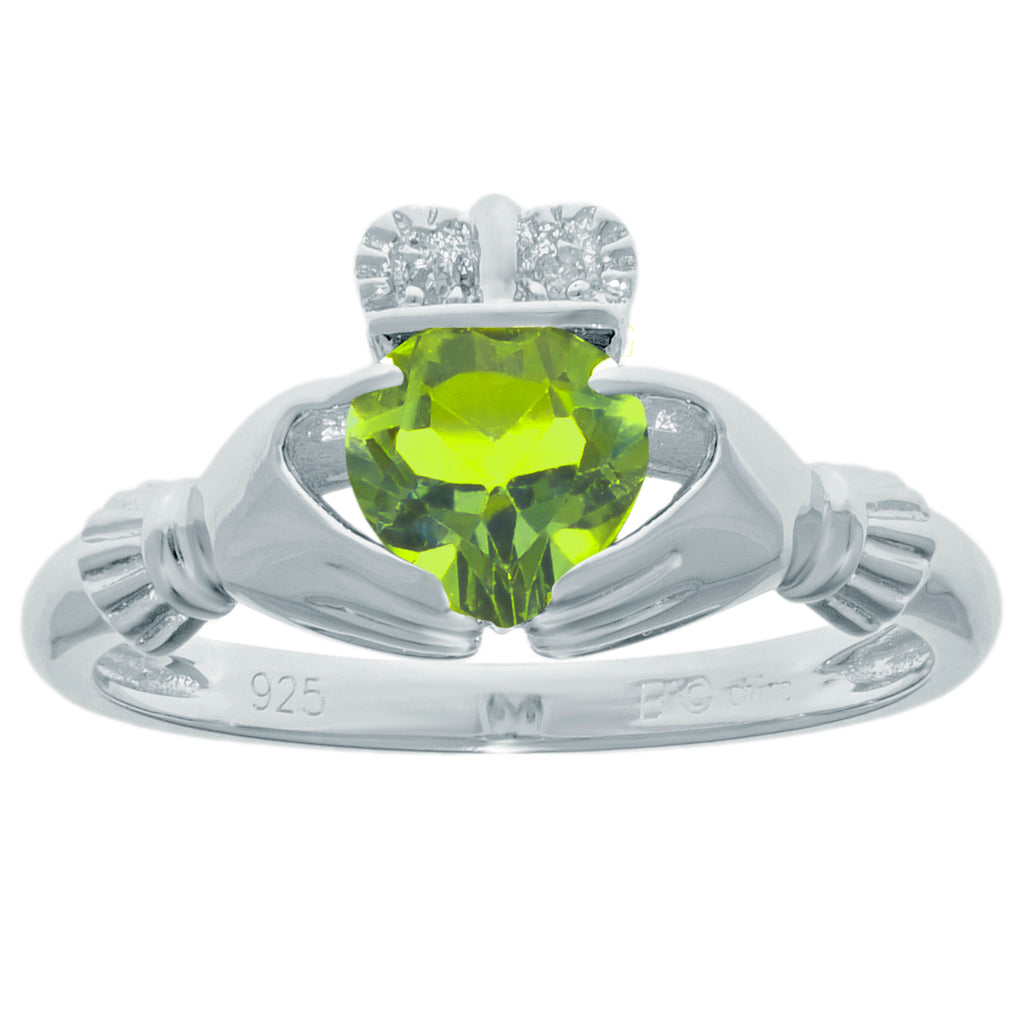 Heart Natural Green Peridot Diamond 925 Sterling Silver Ring Size 8 T7119