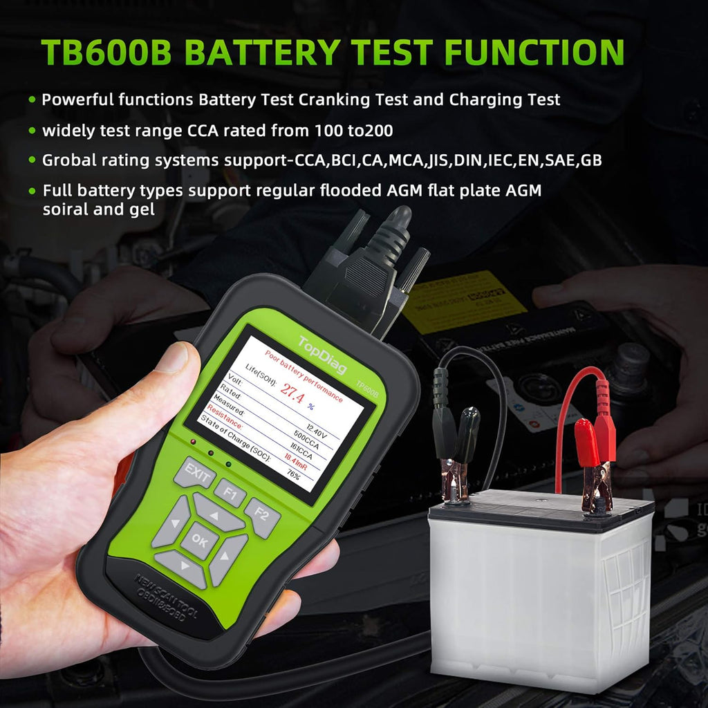 OBD2 Scanner Car Code Reader with Battery Tester 3 in 1 B496