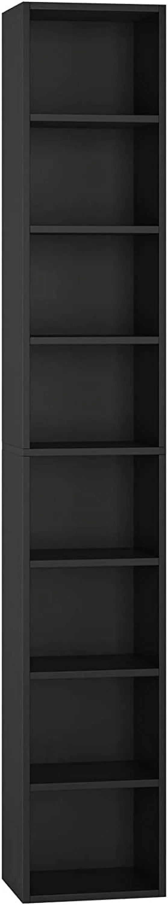 8-Tier Tall Narrow Media Storage Cabinet with Adjustable Shelves, Black O944
