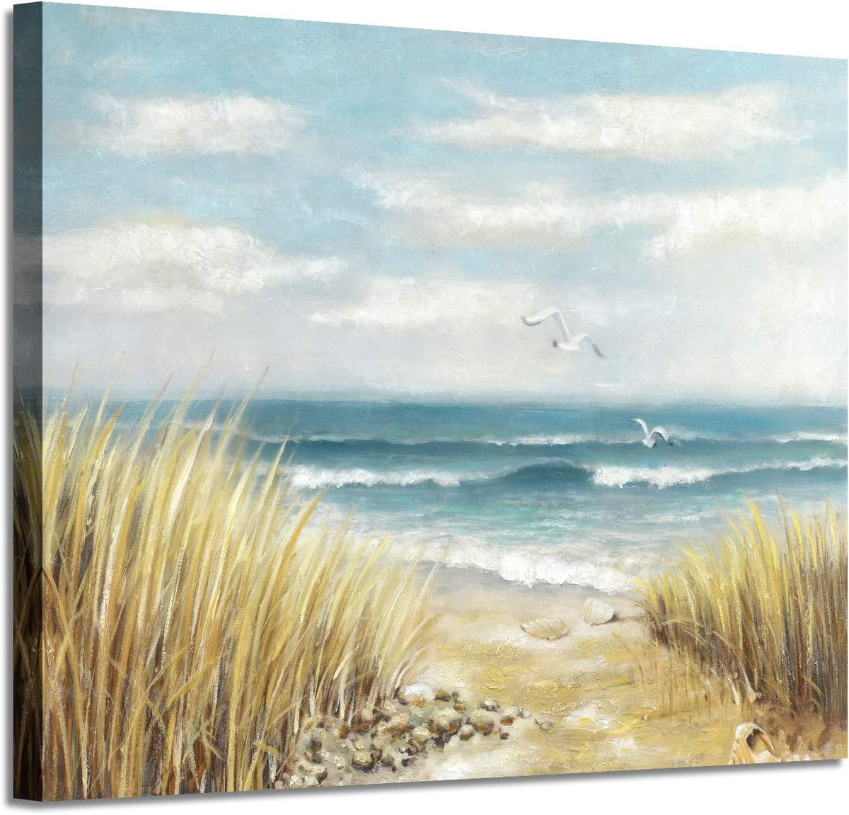 Abstract Beach Painting Wall Art Seashore Artwork Hand Painted Coastal Picture on Canvas B217974