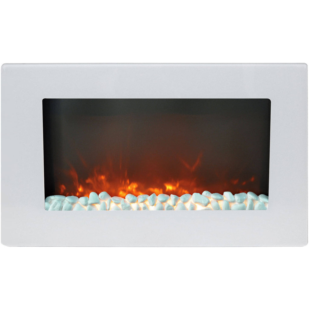 White Wall-Mount Electric Fireplace with Crystal Rock Display A3752